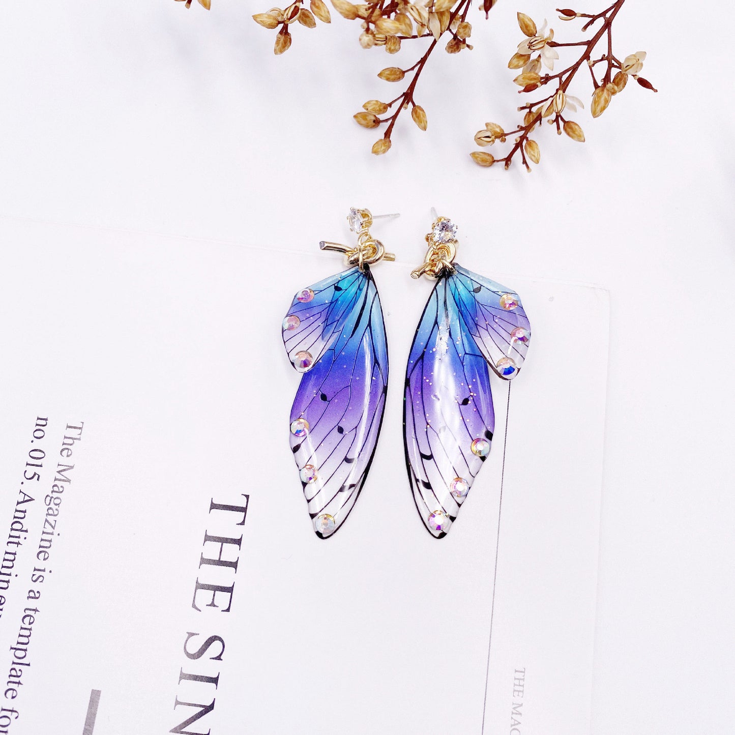 Butterfly Crystal Stud Earrings Women's Wings Gradient Earrings