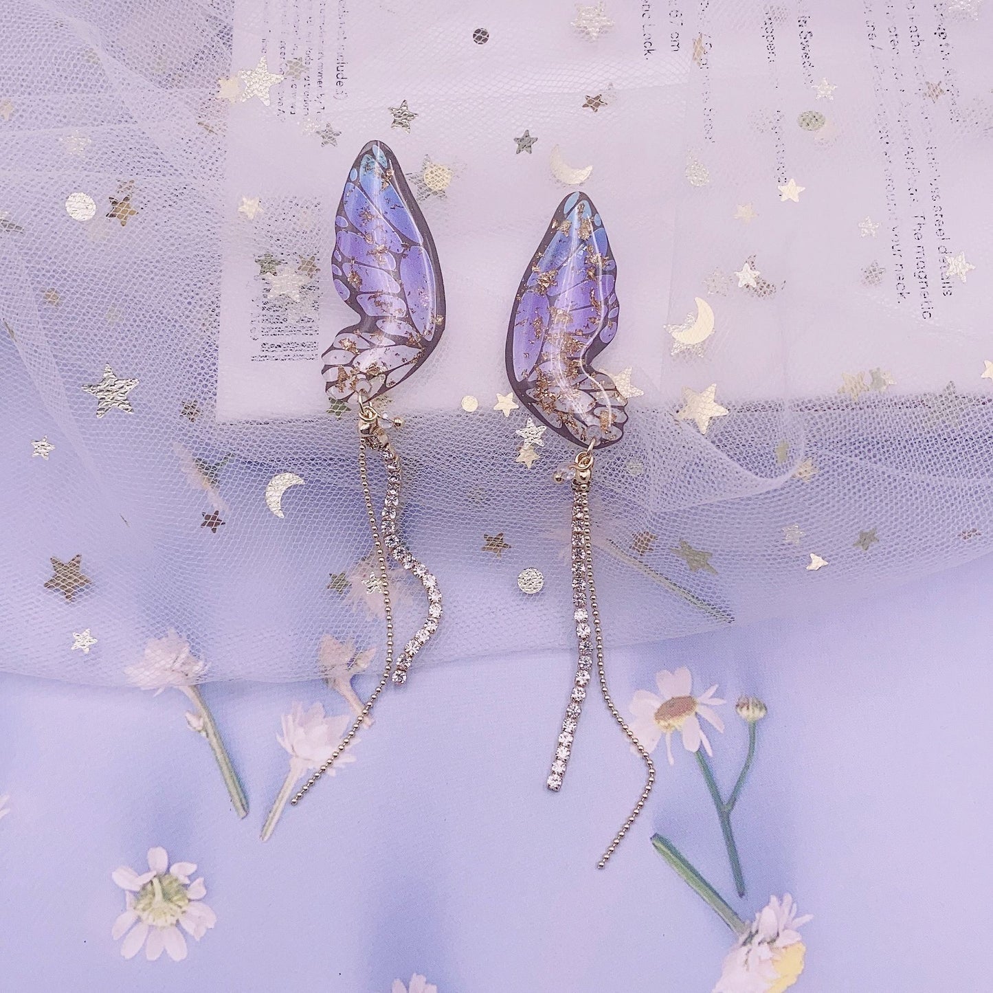 Women's three-dimensional butterfly full diamond tassel earrings