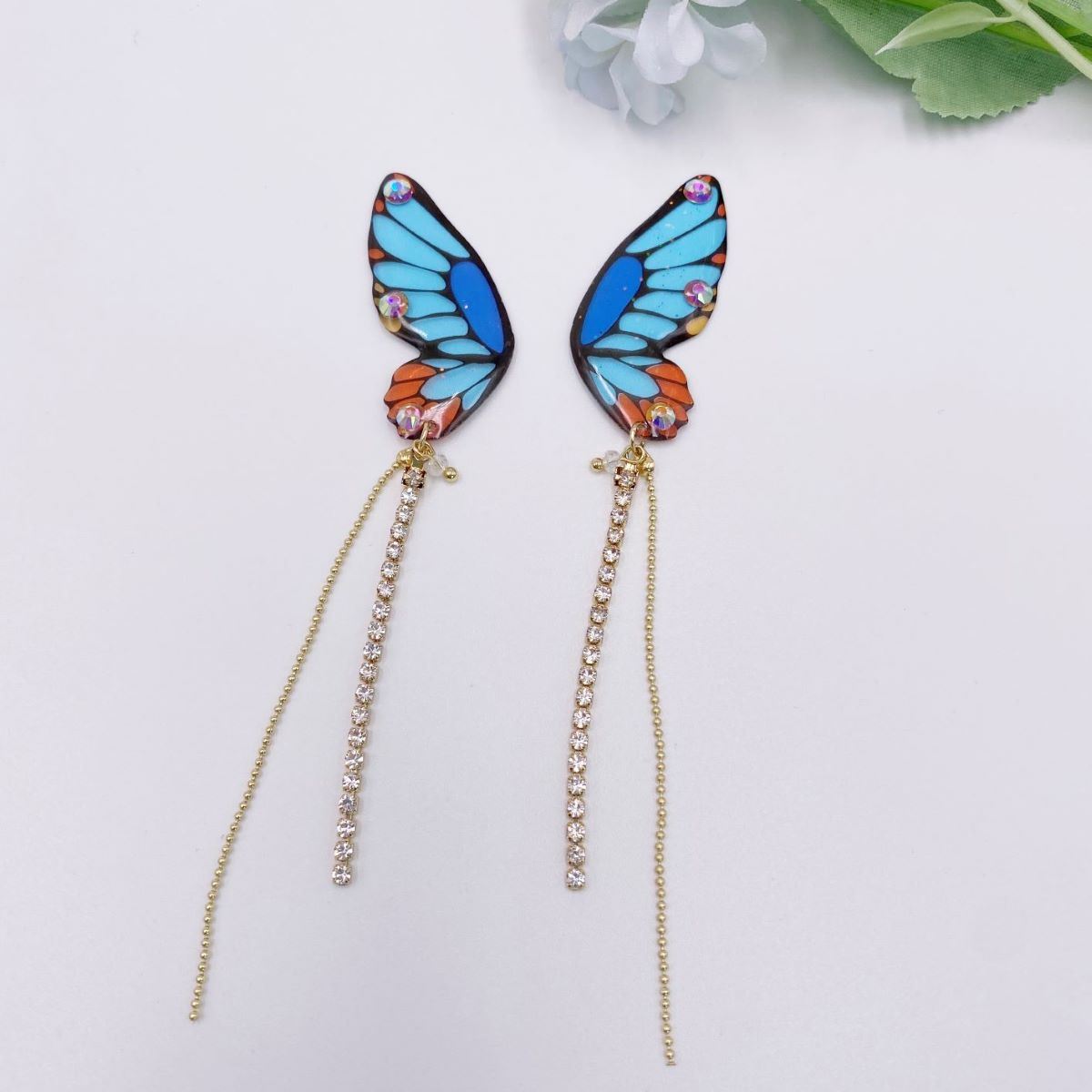 Women's three-dimensional butterfly full diamond tassel earrings