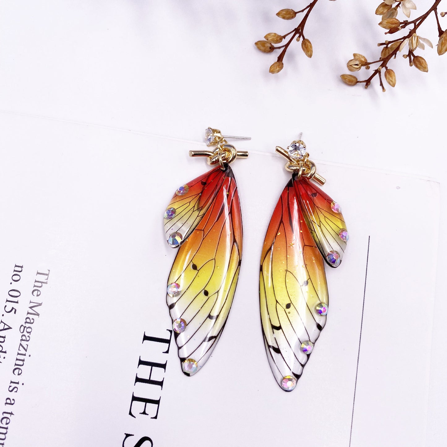 Butterfly Crystal Stud Earrings Women's Wings Gradient Earrings