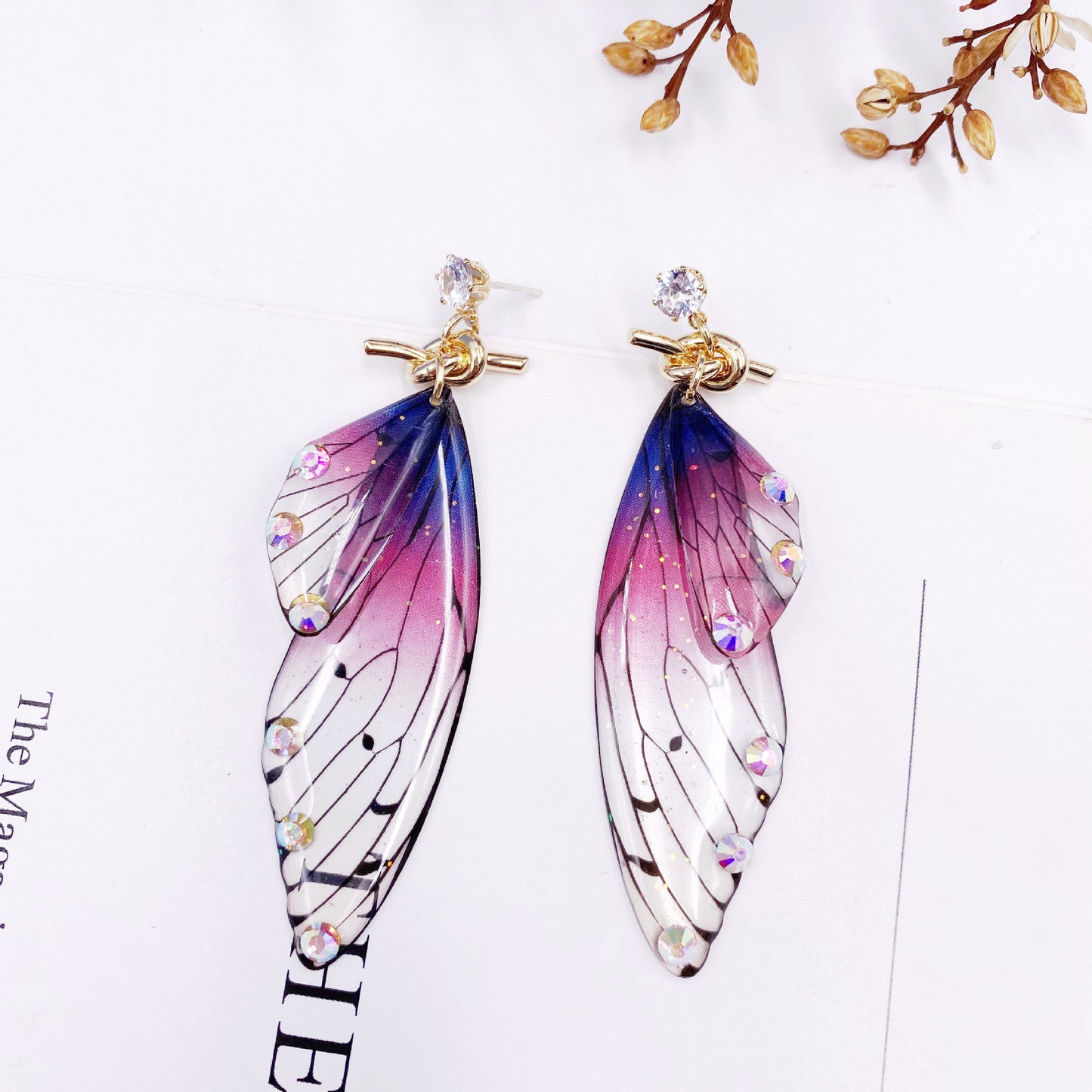 Butterfly Crystal Stud Earrings Women's Wings Gradient Earrings