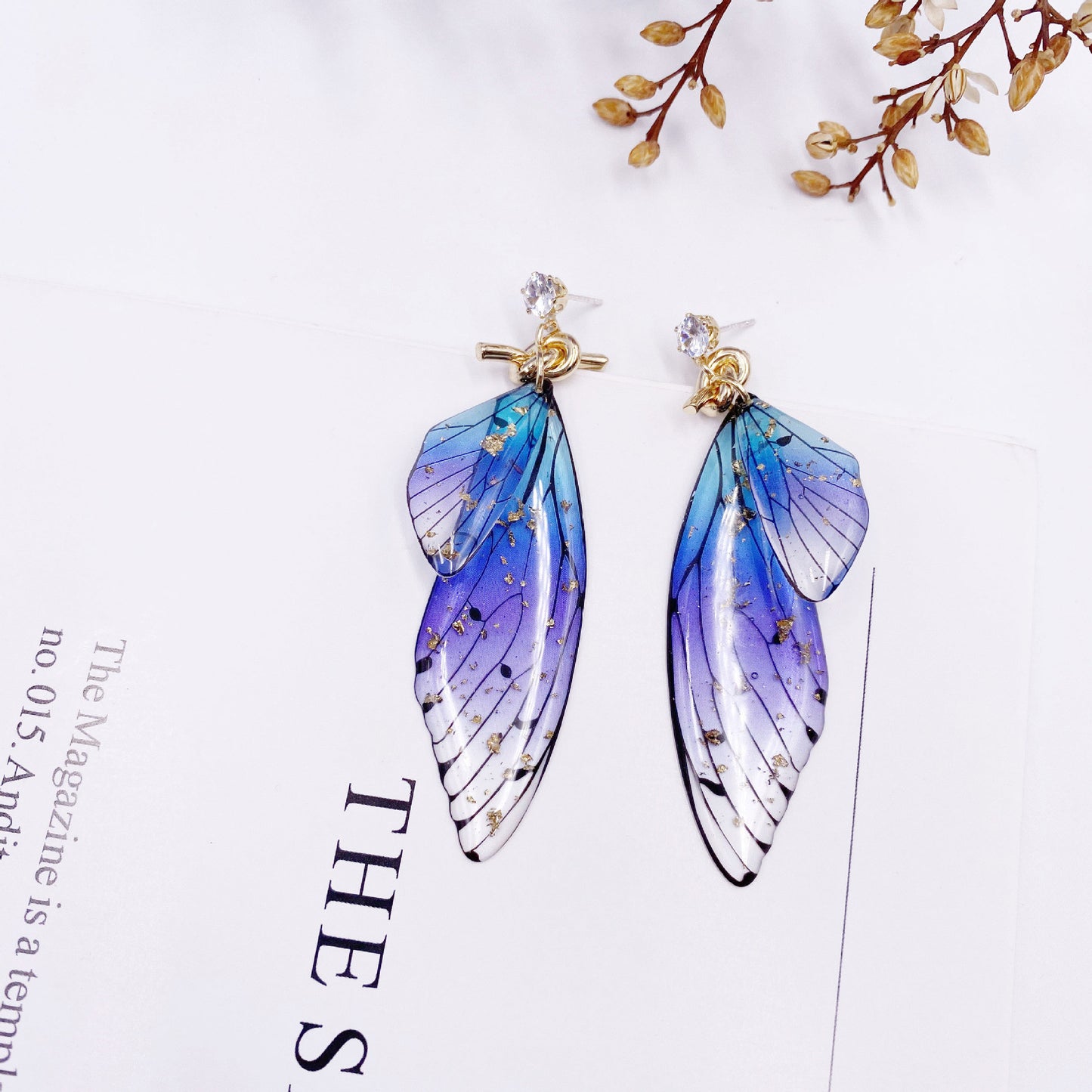 Butterfly Crystal Stud Earrings Women's Wings Gradient Earrings