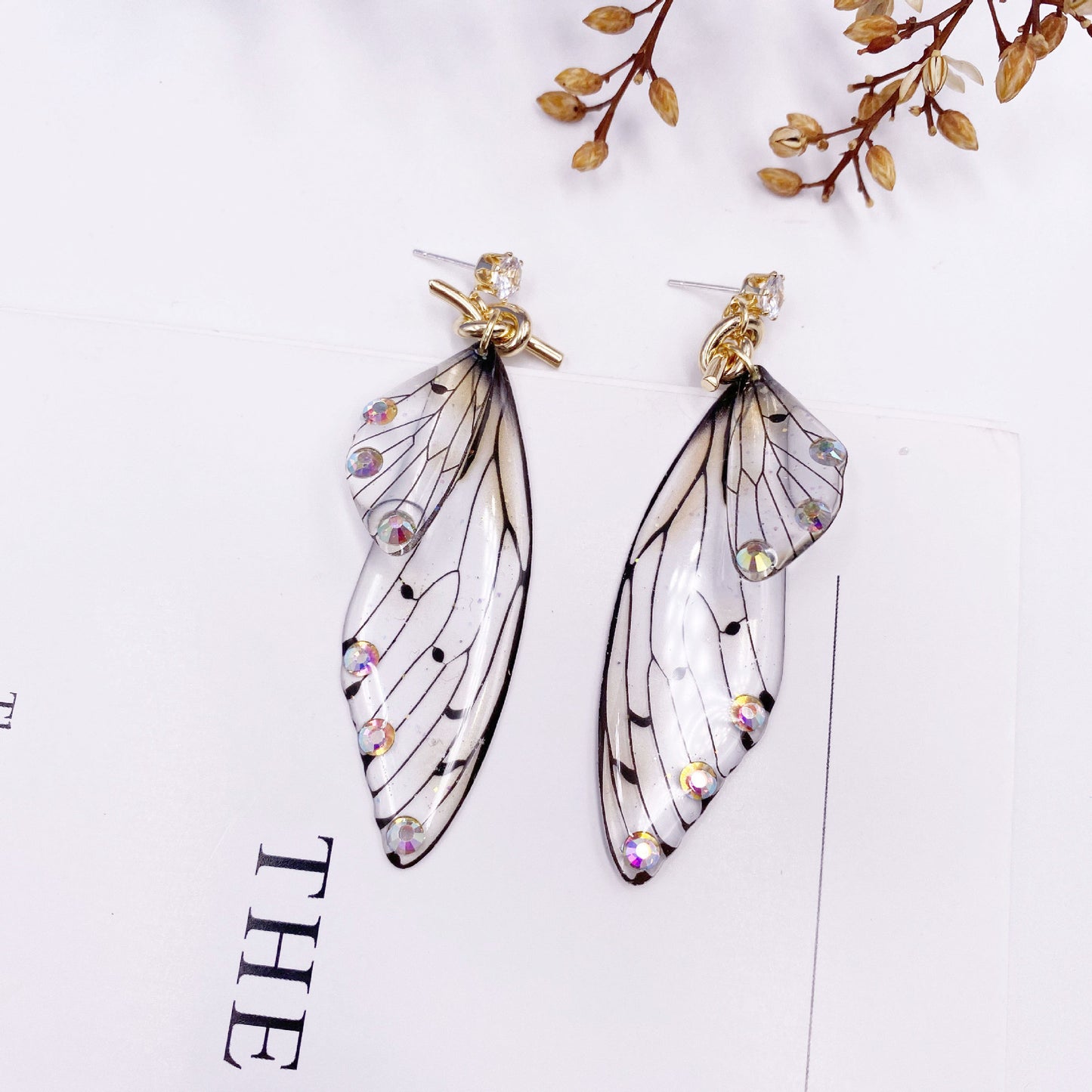 Butterfly Crystal Stud Earrings Women's Wings Gradient Earrings