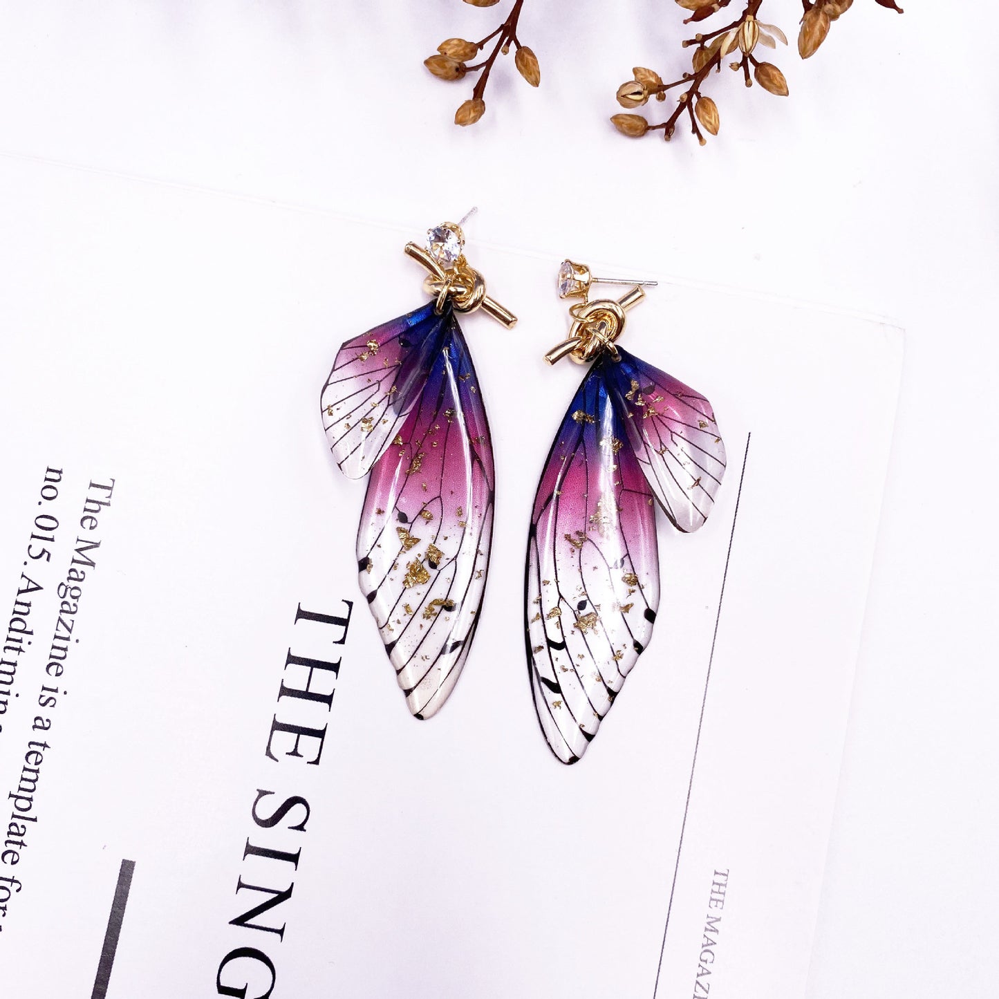 Butterfly Crystal Stud Earrings Women's Wings Gradient Earrings