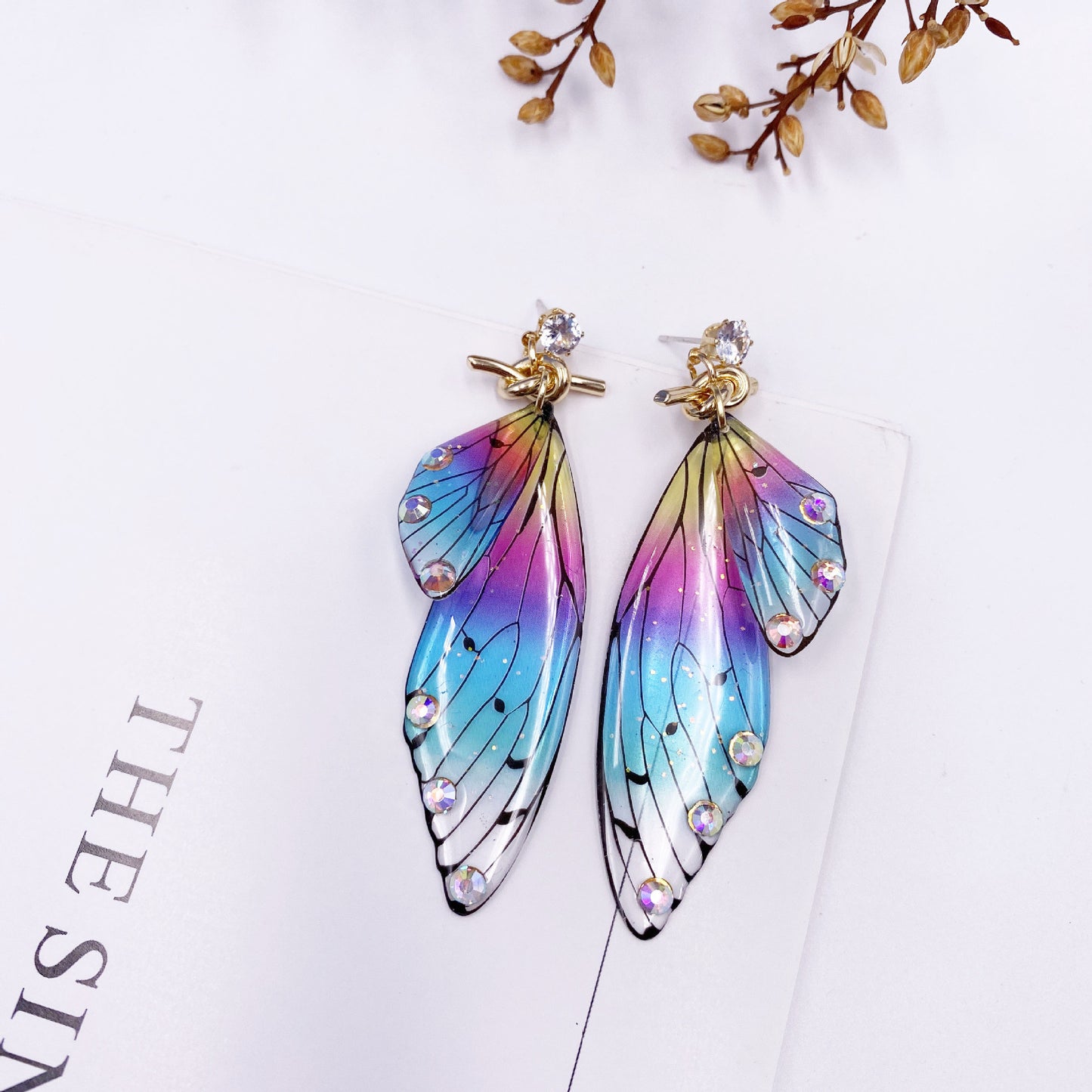 Butterfly Crystal Stud Earrings Women's Wings Gradient Earrings