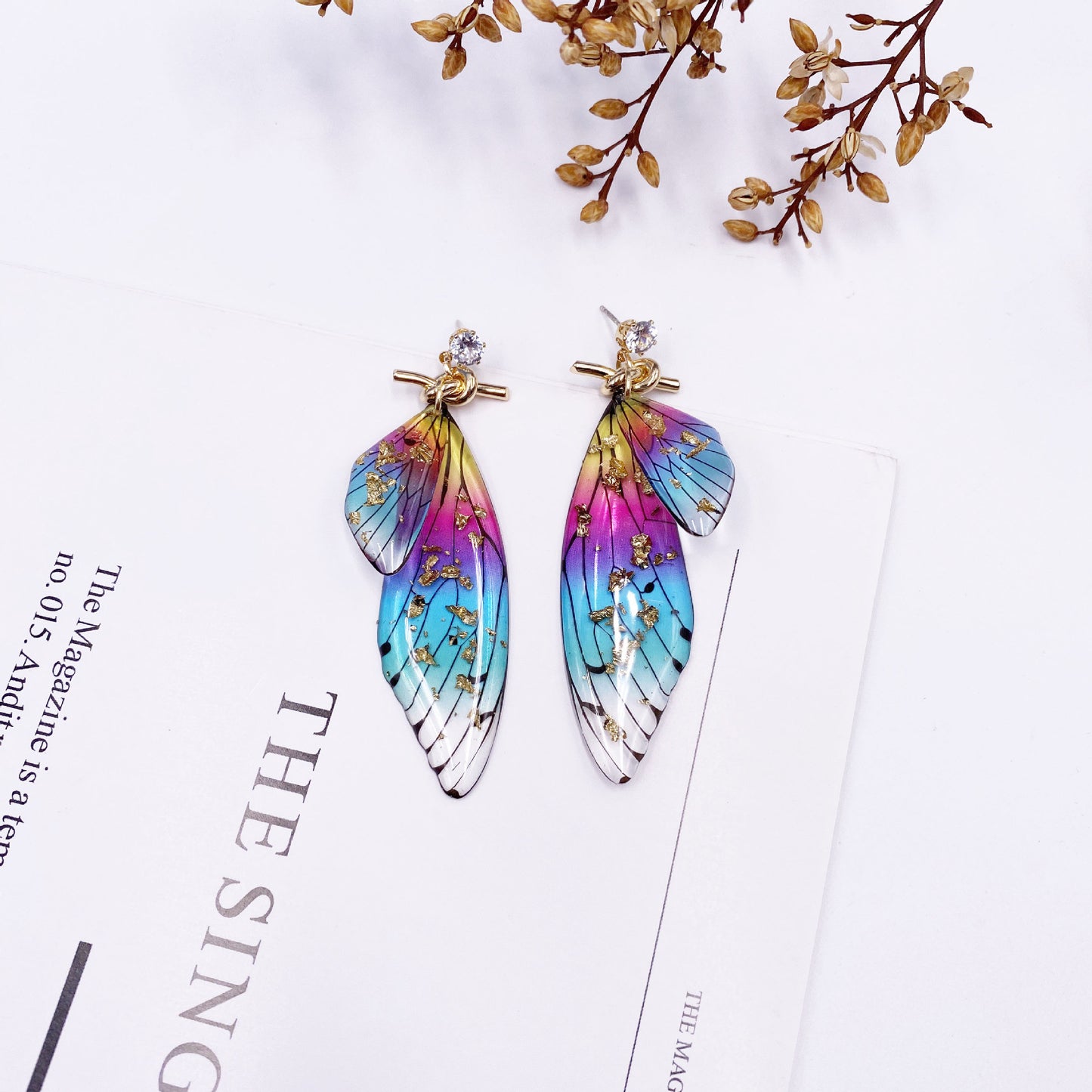 Butterfly Crystal Stud Earrings Women's Wings Gradient Earrings