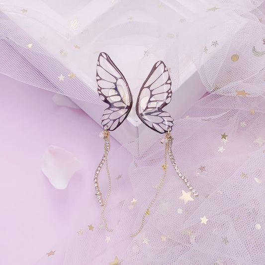 Women's three-dimensional butterfly full diamond tassel earrings