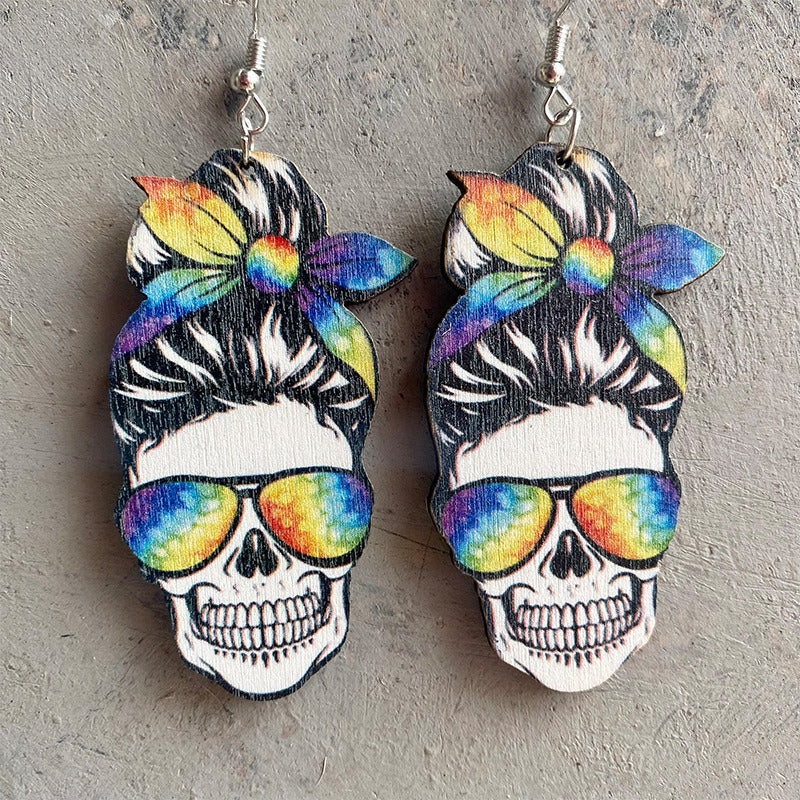 American National Day Women's Skull Wooden Earrings