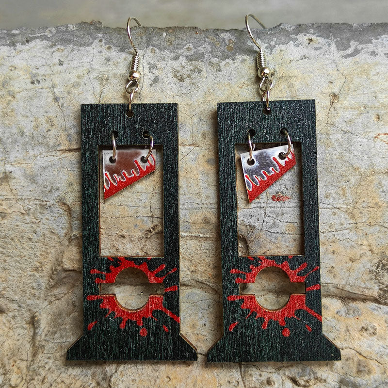 Creative Guillotine Bloodstained Wood Earrings