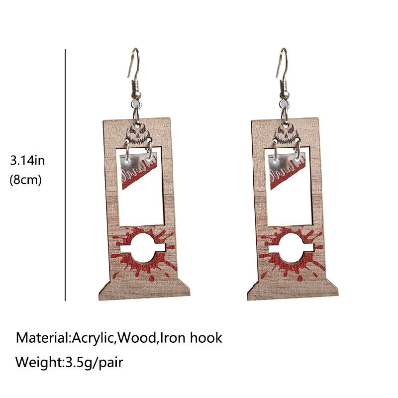 Creative Guillotine Bloodstained Wood Earrings