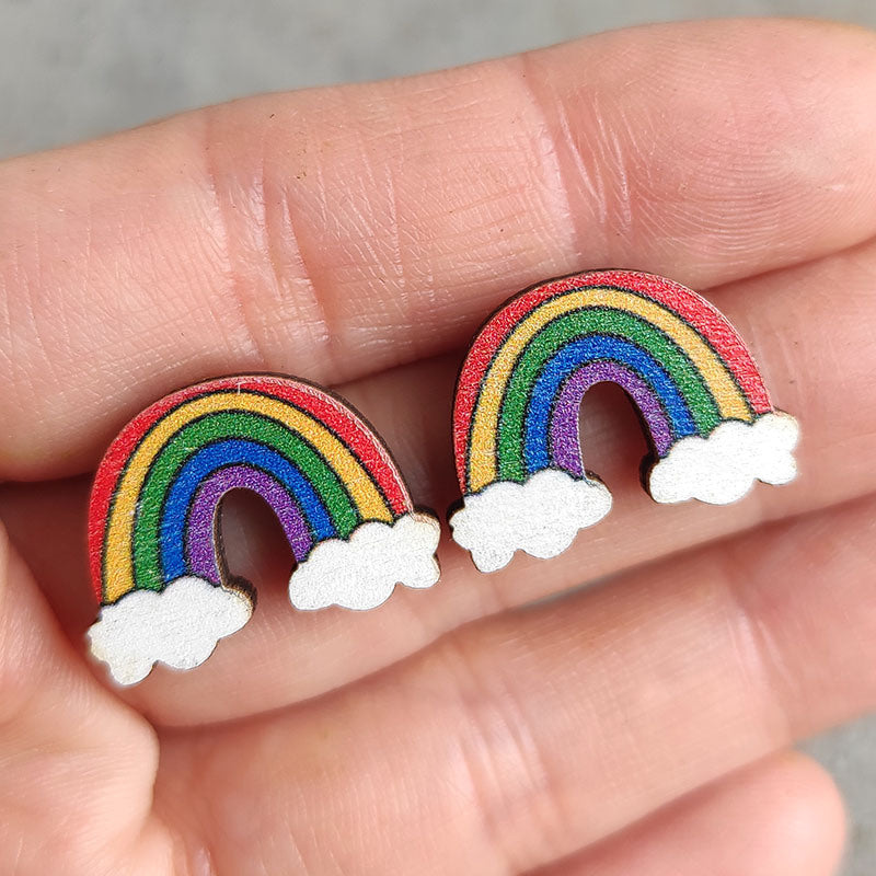 Apple Pencil Stud Earrings School Supplies Books Rainbow Wood Earrings