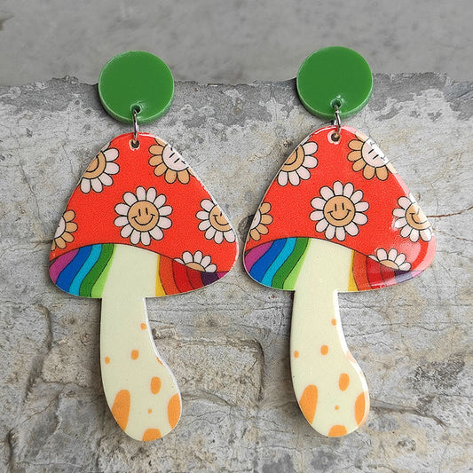 Vintage Mushroom Earrings Daisy Rainbow Smiley Flower Earrings