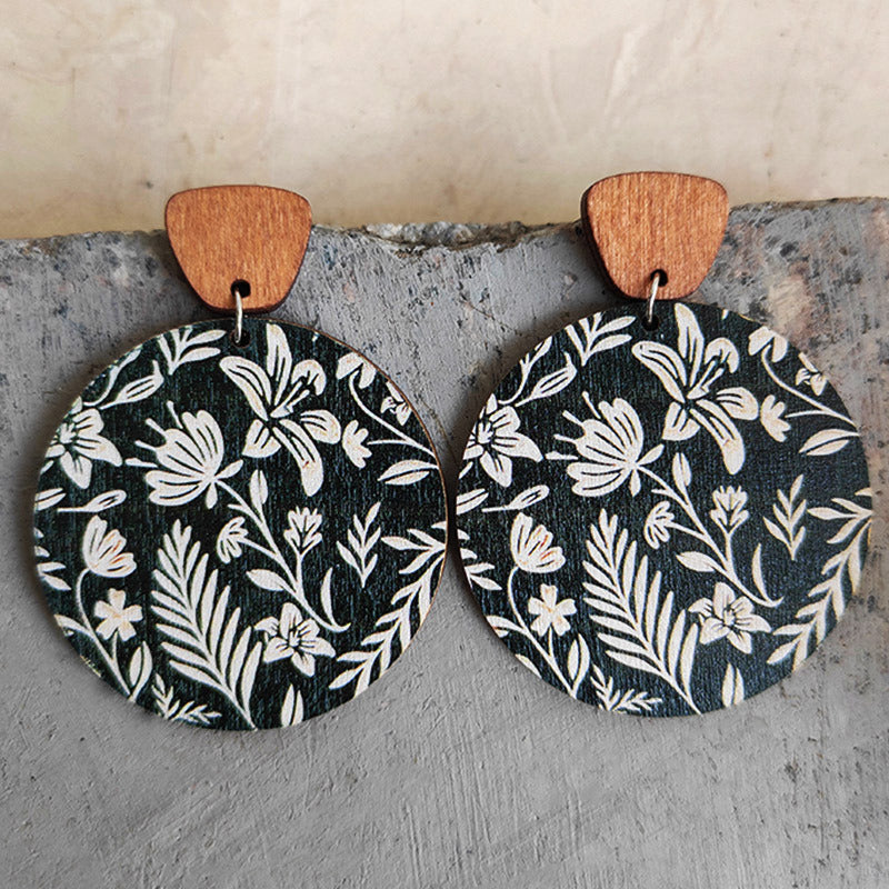 Vintage Floral Wood Earrings Fashion Boho Earrings