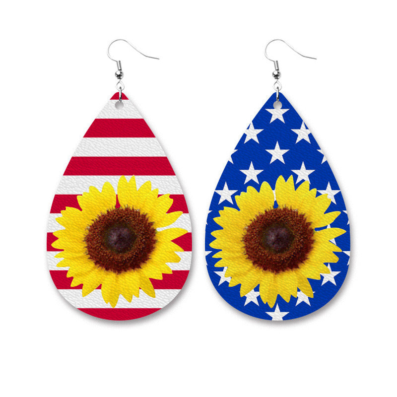 Star Stripe Flag Sunflower Independence Day Earrings