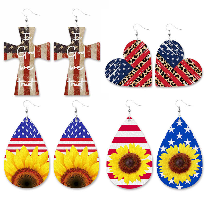 Star Stripe Flag Sunflower Independence Day Earrings