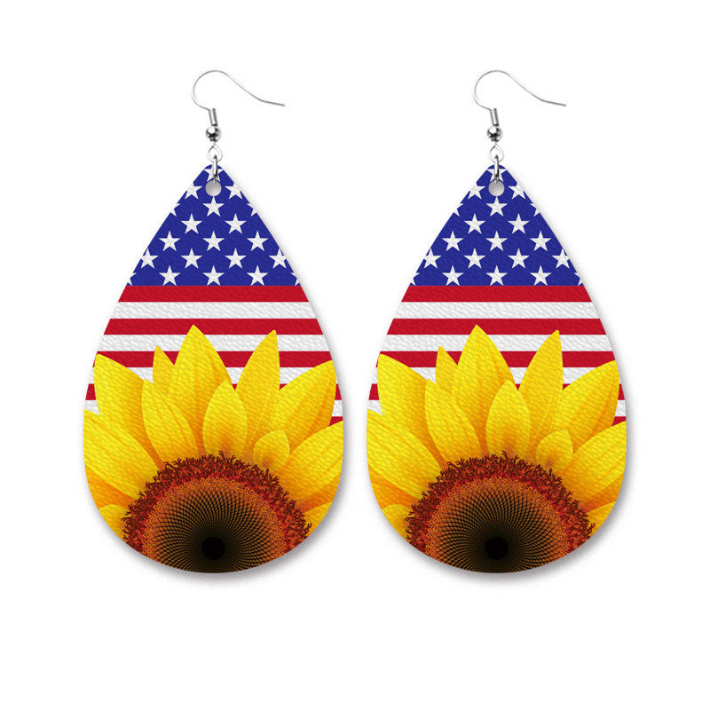 Star Stripe Flag Sunflower Independence Day Earrings