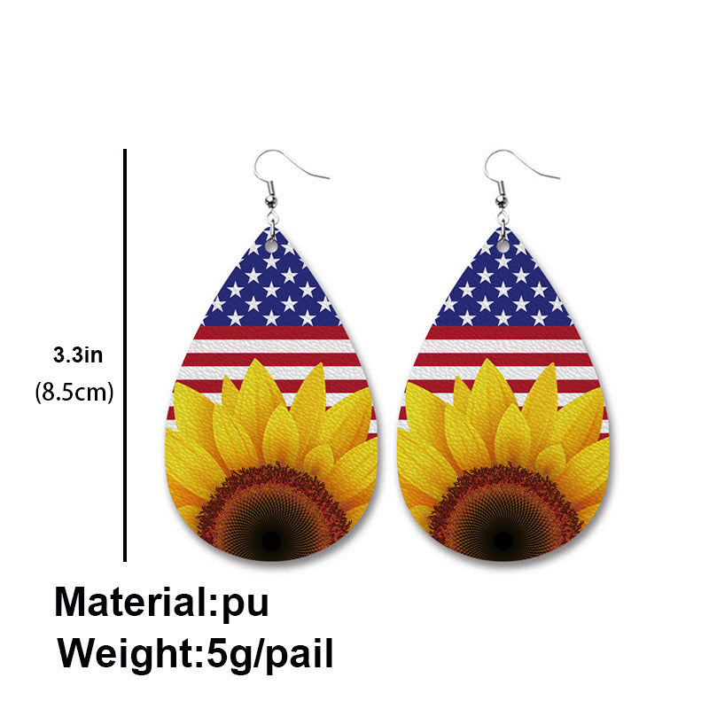 Star Stripe Flag Sunflower Independence Day Earrings