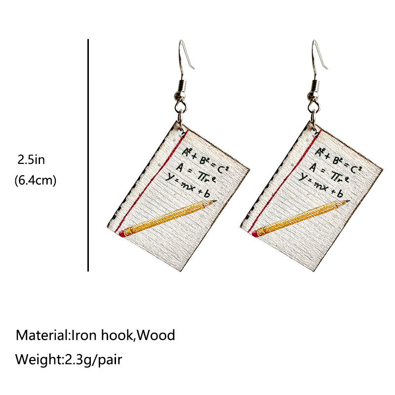 Wooden earrings gift book brush print earrings