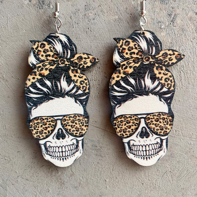 American National Day Women's Skull Wooden Earrings