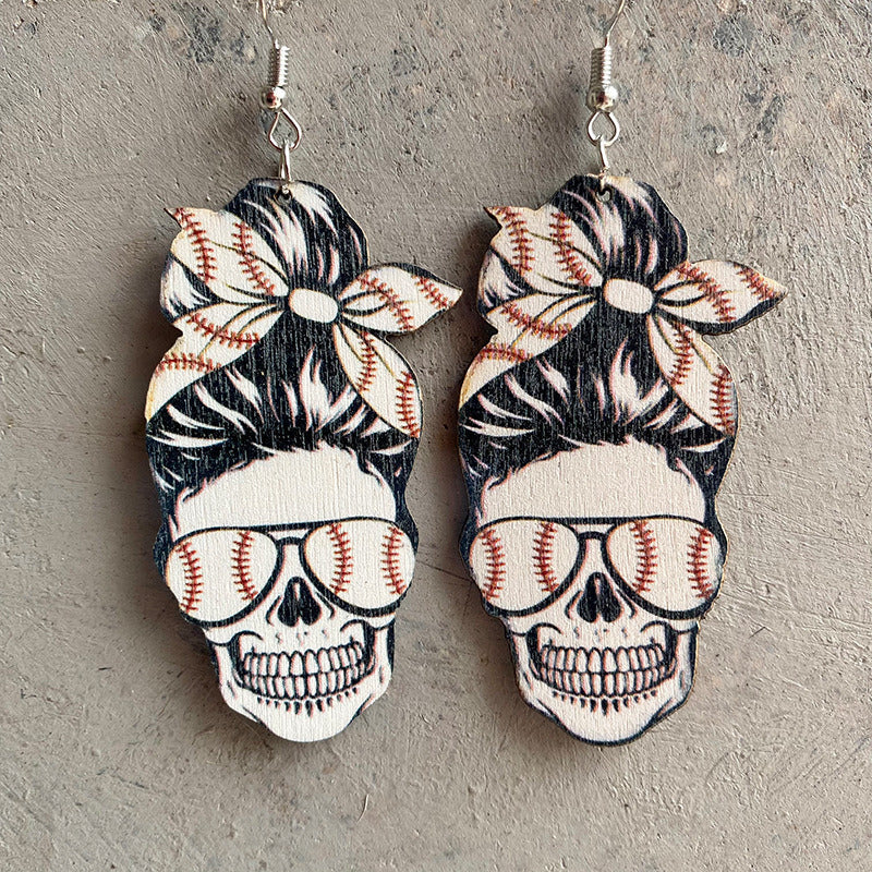 American National Day Women's Skull Wooden Earrings