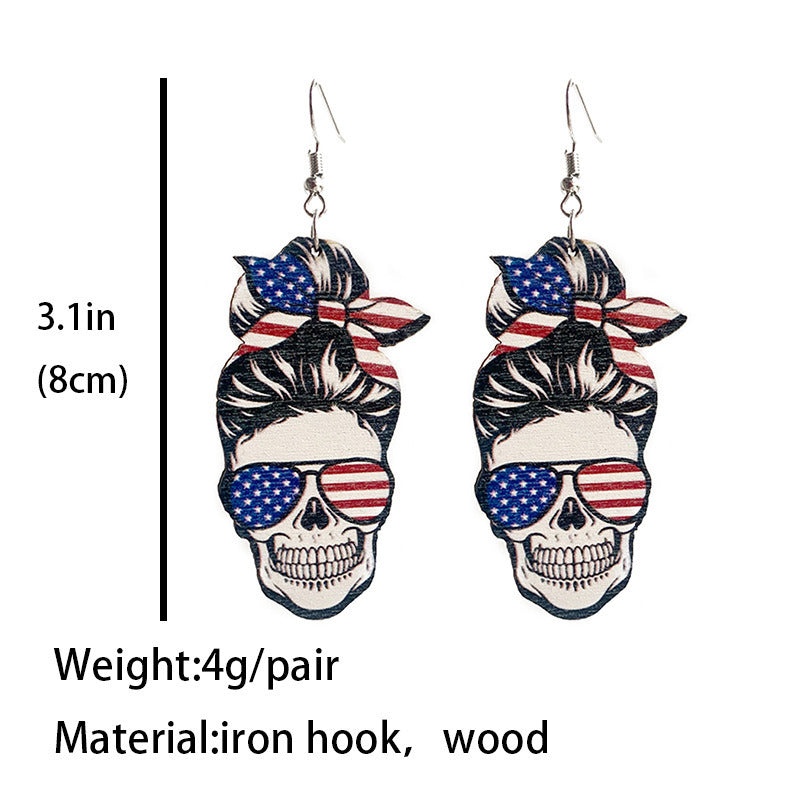 American National Day Women's Skull Wooden Earrings