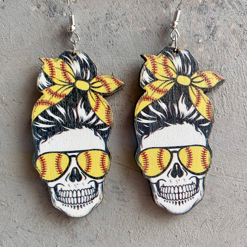 American National Day Women's Skull Wooden Earrings