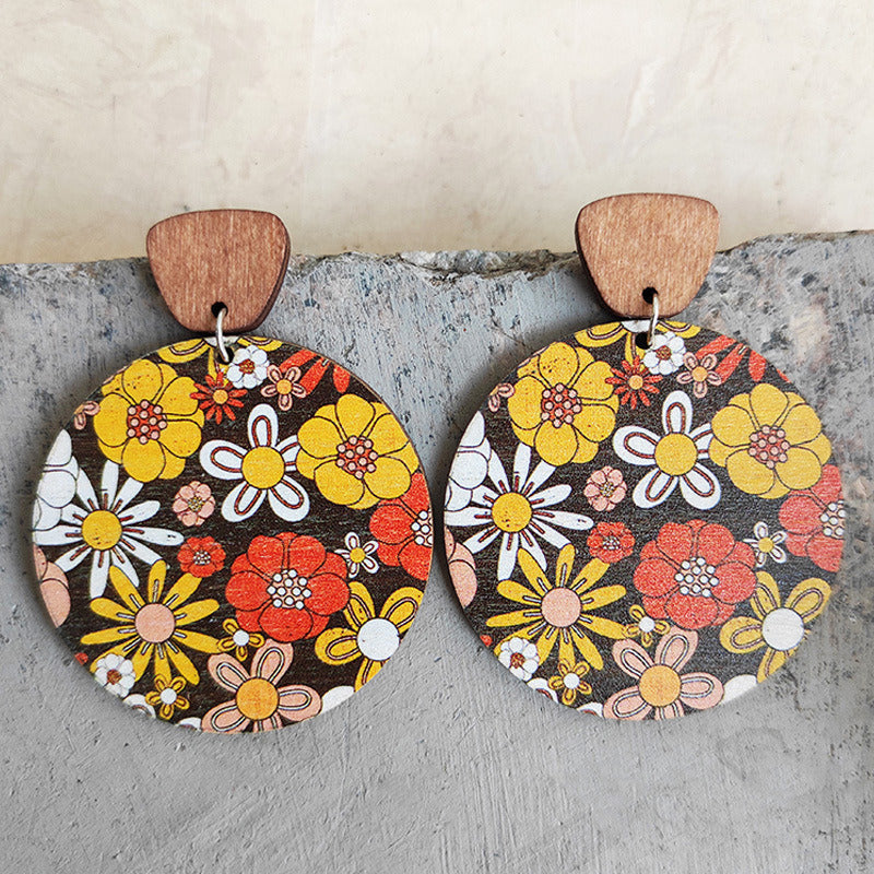 Vintage Floral Wood Earrings Fashion Boho Earrings