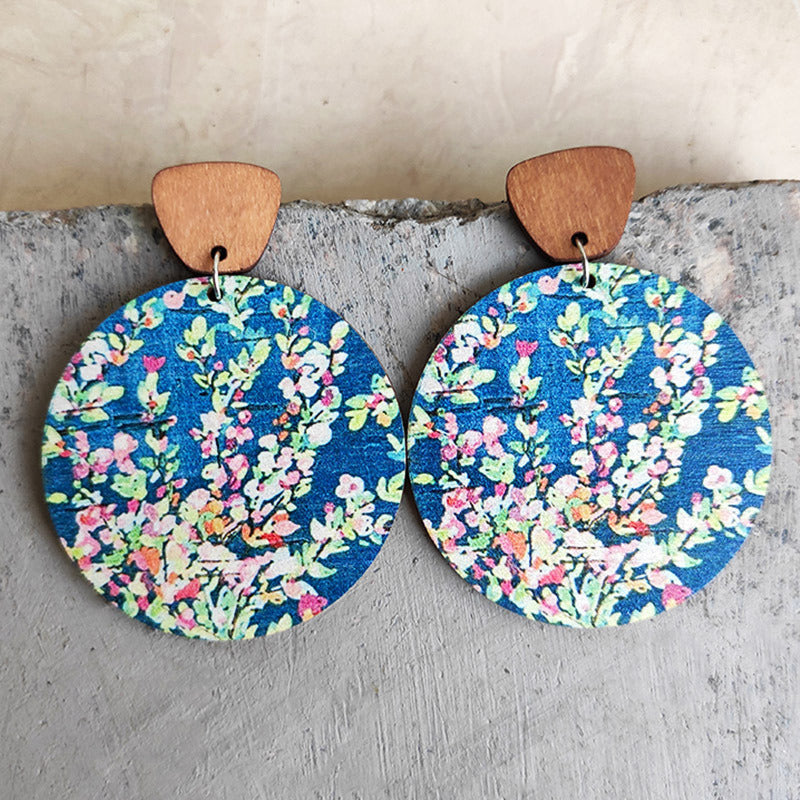 Vintage Floral Wood Earrings Fashion Boho Earrings