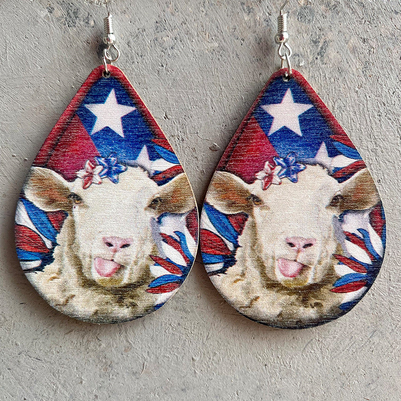 Animal Earrings Western Farm Pig Dog Cow Wooden Earrings