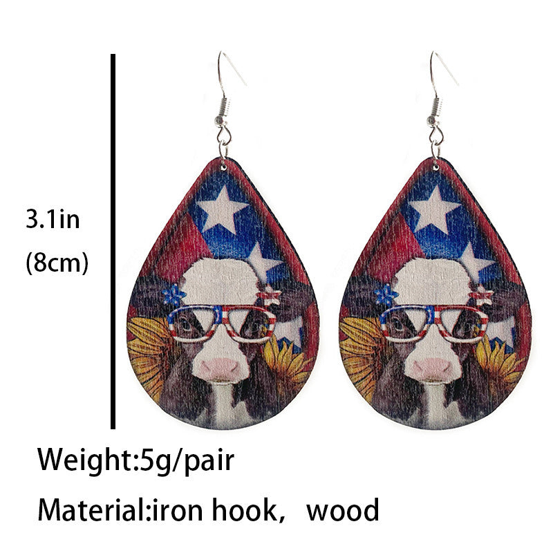 Animal Earrings Western Farm Pig Dog Cow Wooden Earrings