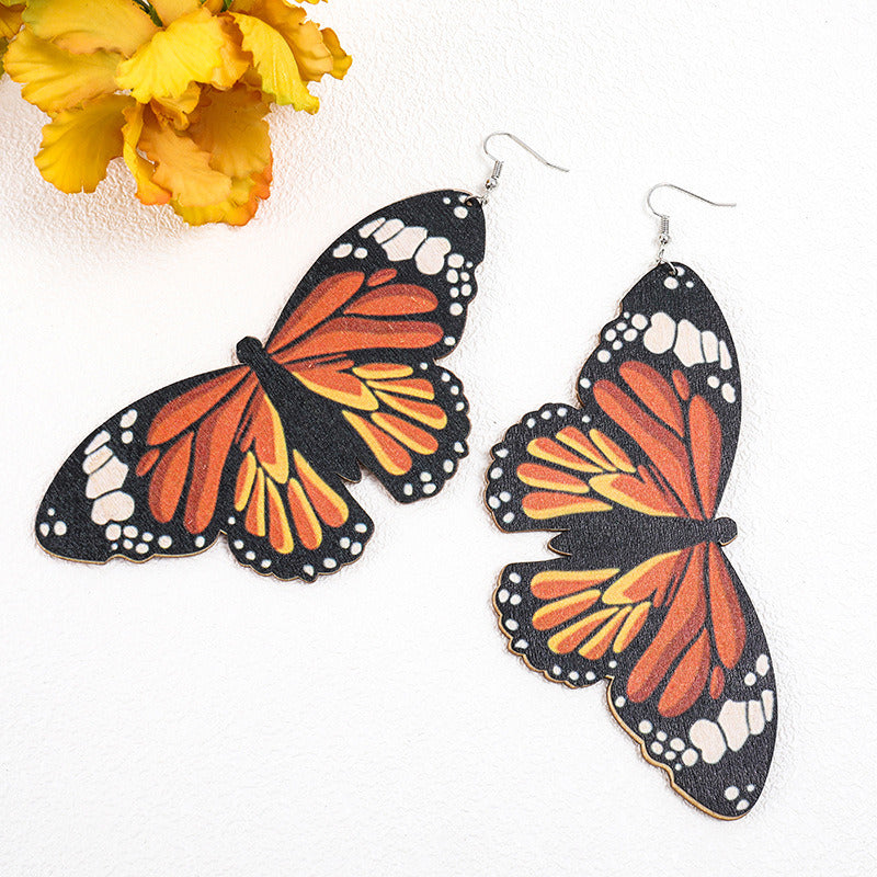 Wooden earrings big butterfly snake red wine bottle earrings