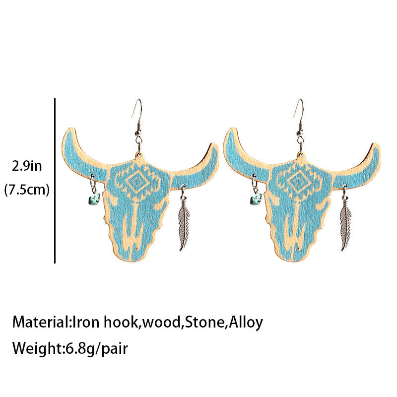 Western style wood wood earrings