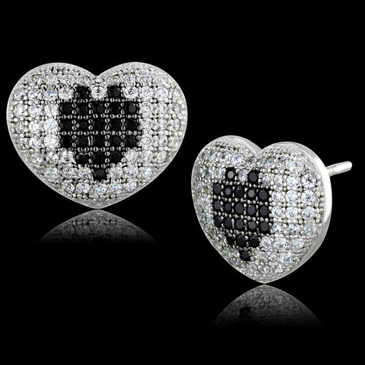 TS483 - Rhodium + Ruthenium 925 Sterling Silver Earrings with AAA Grade CZ in Black Diamond