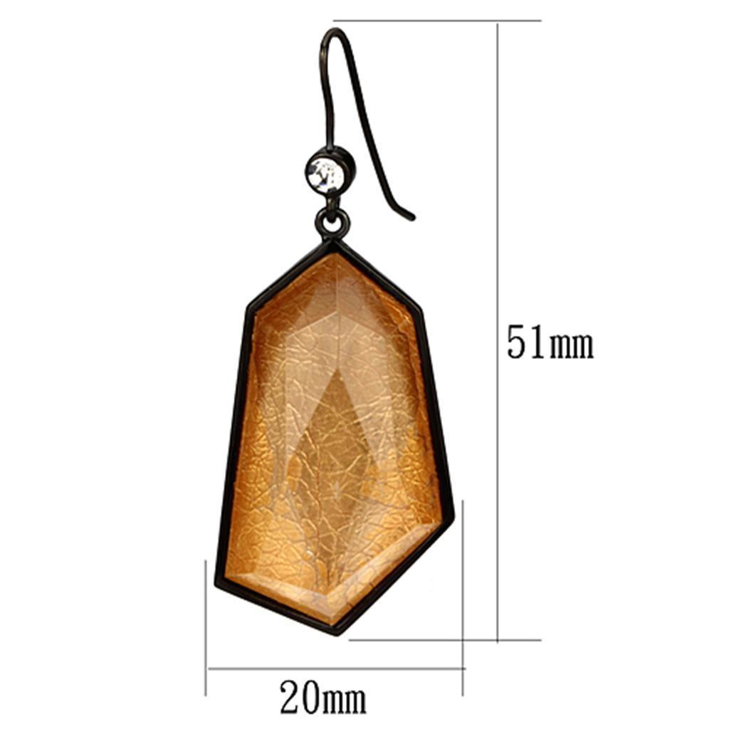 VL070 - IP Black(Ion Plating) Brass Earrings with Synthetic Synthetic Stone in Orange