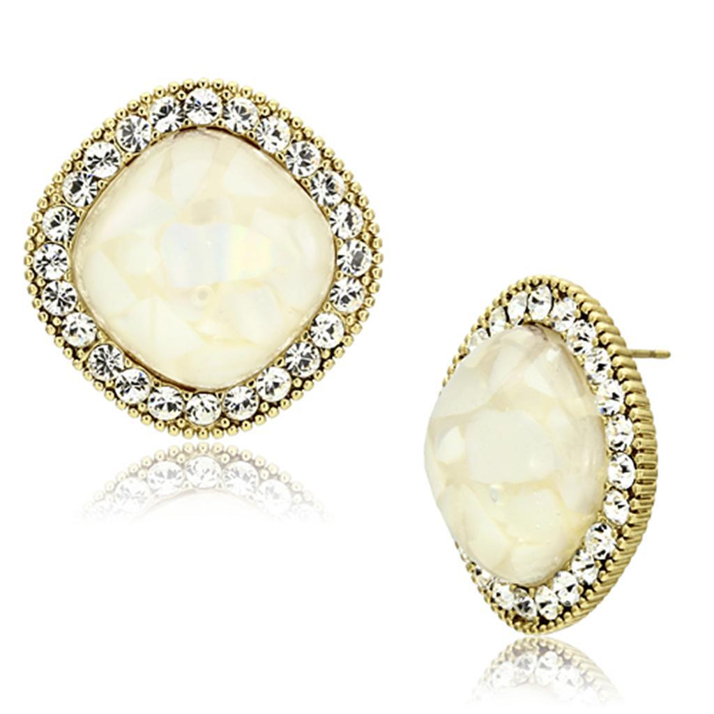 VL067 - IP Gold(Ion Plating) Brass Earrings with Precious Stone Conch in White