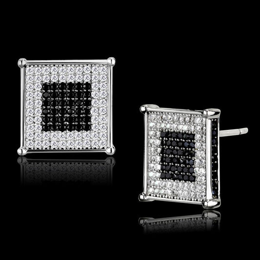 TS481 - Rhodium + Ruthenium 925 Sterling Silver Earrings with AAA Grade CZ in Black Diamond