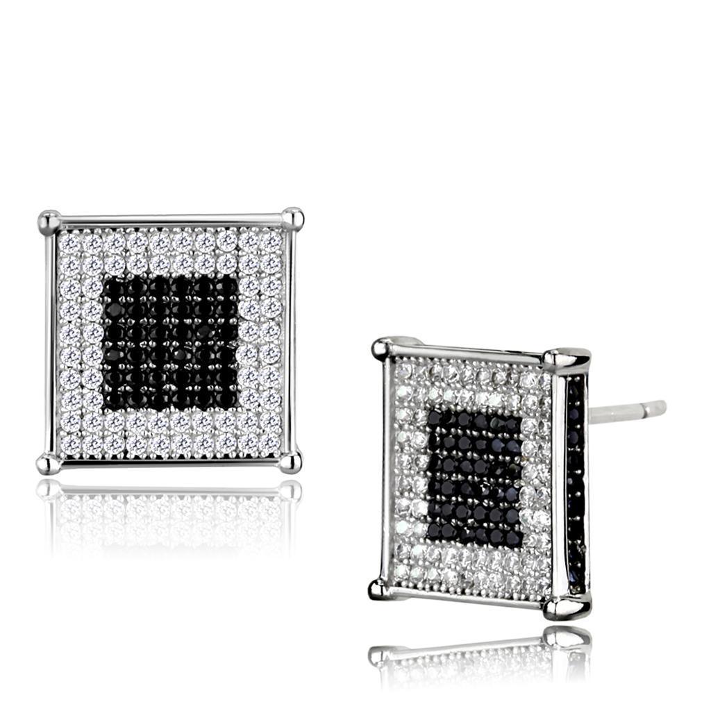 TS481 - Rhodium + Ruthenium 925 Sterling Silver Earrings with AAA Grade CZ in Black Diamond