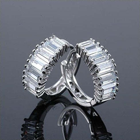 Shiny Baguettes Hoop Earrings in Baguette stones in White Gold