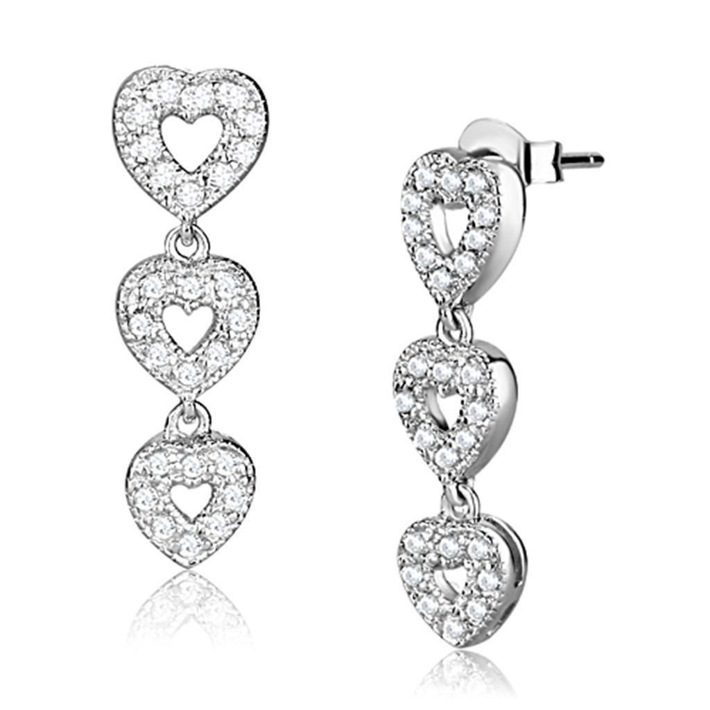 LOS722 - Rhodium 925 Sterling Silver Earrings with AAA Grade CZ in Clear