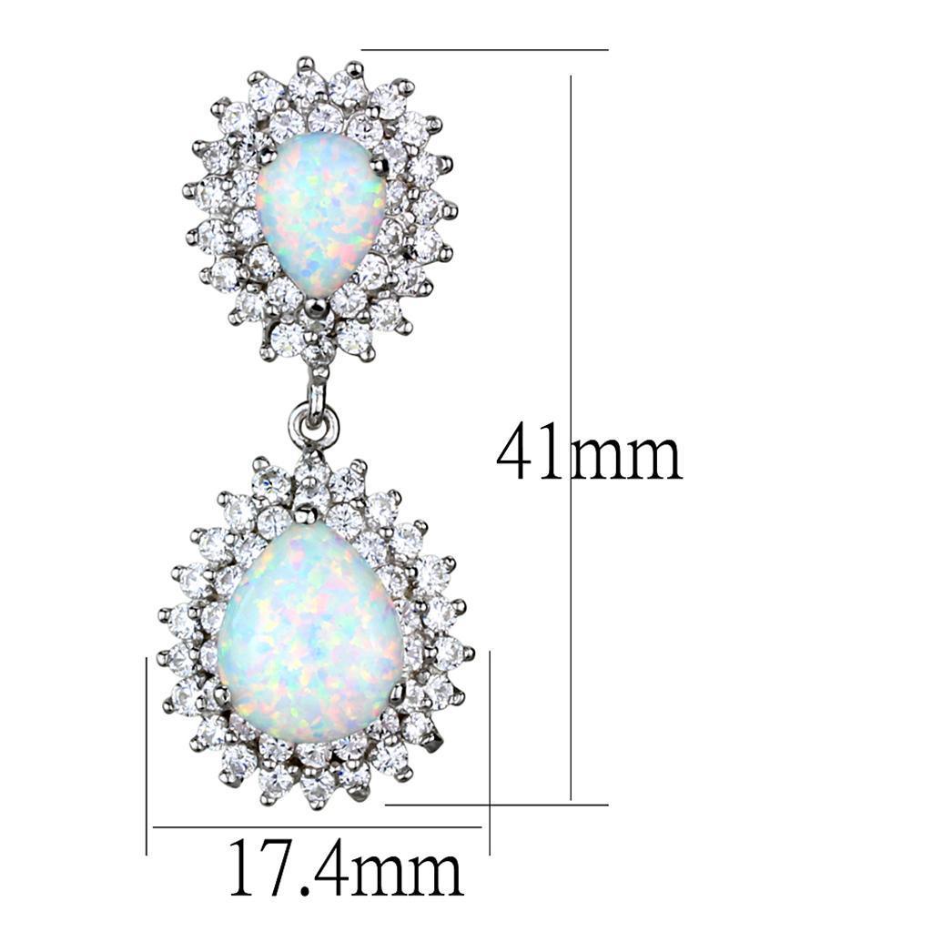 LOS879 - Rhodium 925 Sterling Silver Earrings with Semi-Precious Opal in Aurora Borealis (Rainbow Effect)