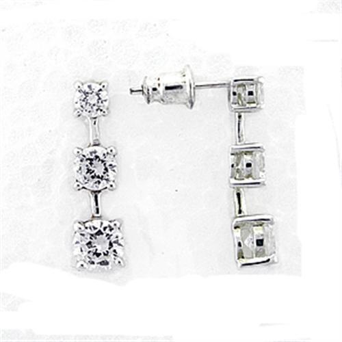 LOA379 - High-Polished 925 Sterling Silver Earrings with AAA Grade CZ in Clear