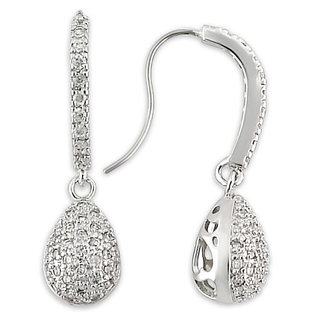 LO892 - Rhodium Brass Earrings with AAA Grade CZ in Clear