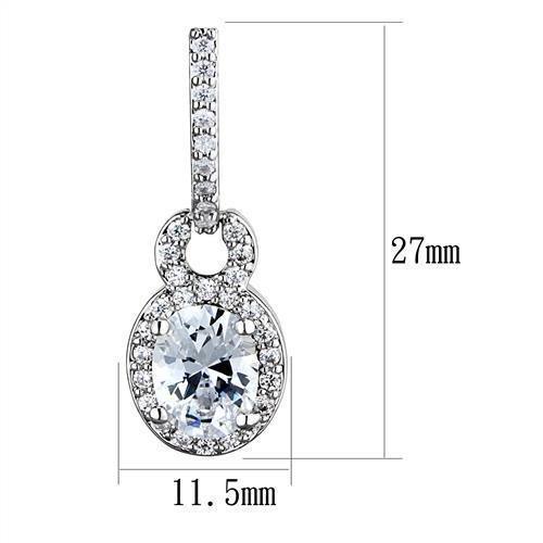 3W1276 - Rhodium Brass Earrings with AAA Grade CZ in Clear