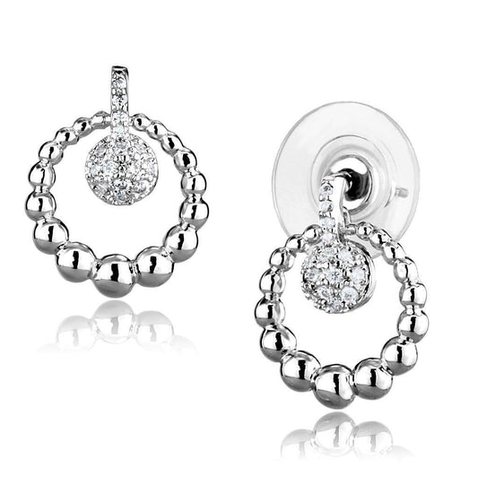 3W1296 - Rhodium Brass Earrings with AAA Grade CZ in Clear