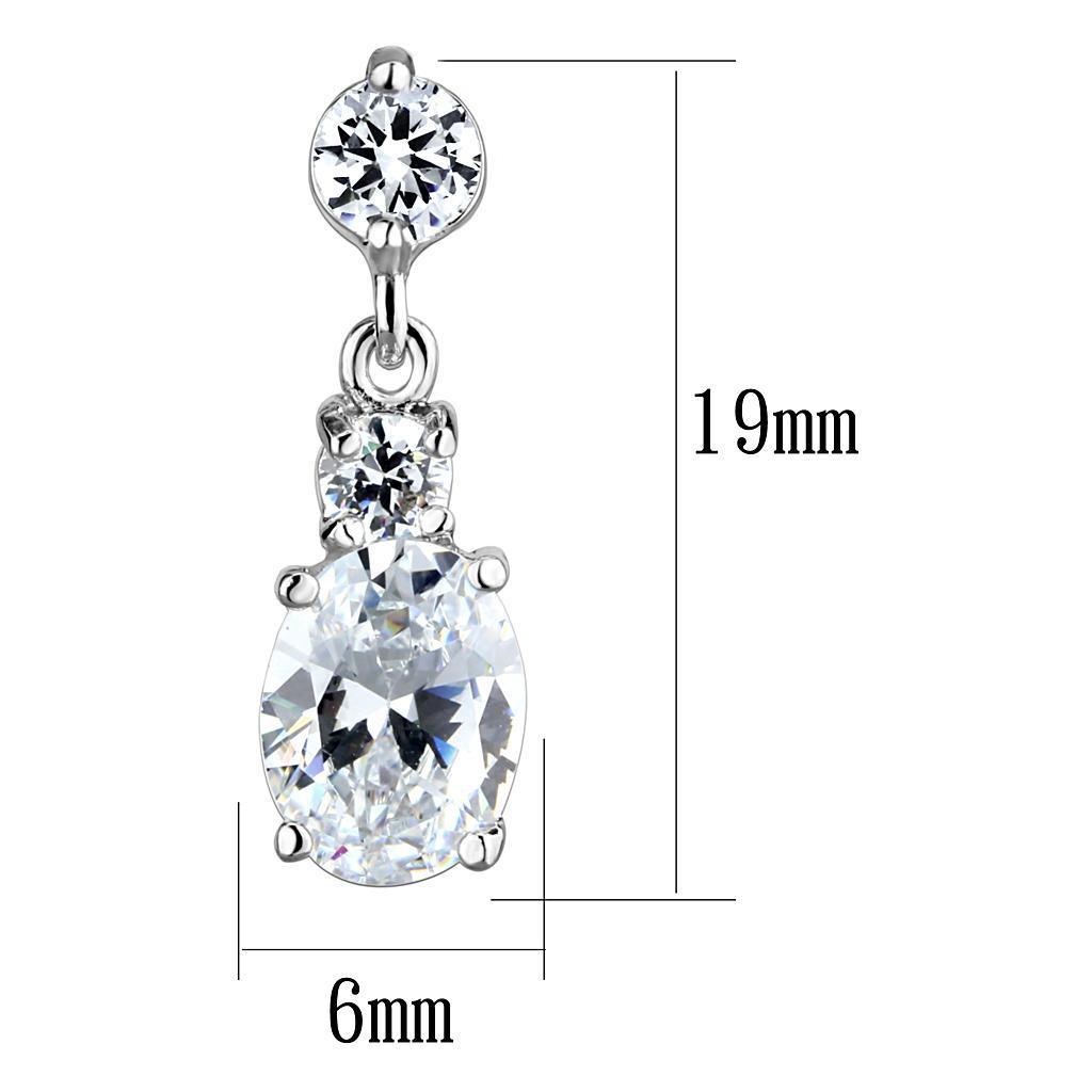 3W1290 - Rhodium Brass Earrings with AAA Grade CZ in Clear