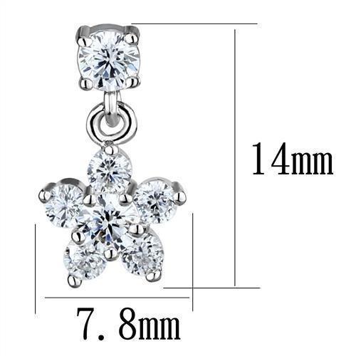 3W1284 - Rhodium Brass Earrings with AAA Grade CZ in Clear