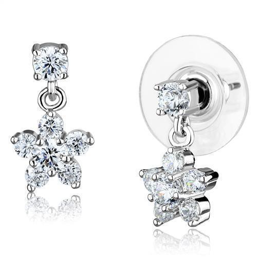 3W1284 - Rhodium Brass Earrings with AAA Grade CZ in Clear