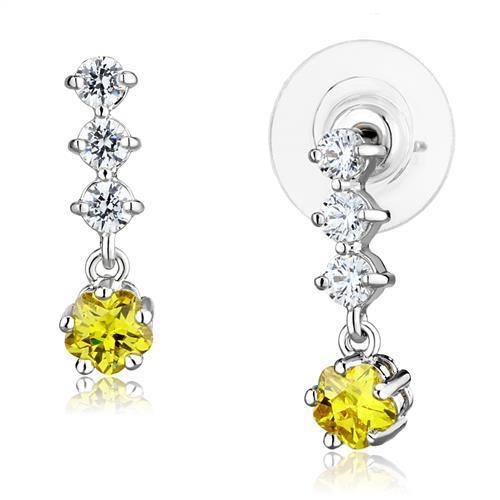 3W1285 - Rhodium Brass Earrings with AAA Grade CZ in Topaz