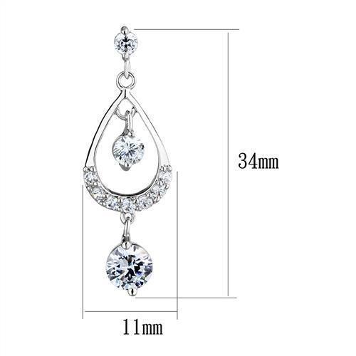 3W1286 - Rhodium Brass Earrings with AAA Grade CZ in Clear