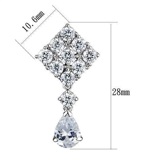 3W1288 - Rhodium Brass Earrings with AAA Grade CZ in Clear